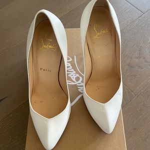 Louboutin Breche Nappa Leather White Latte Stiletto pump heels 100 SIZE 37